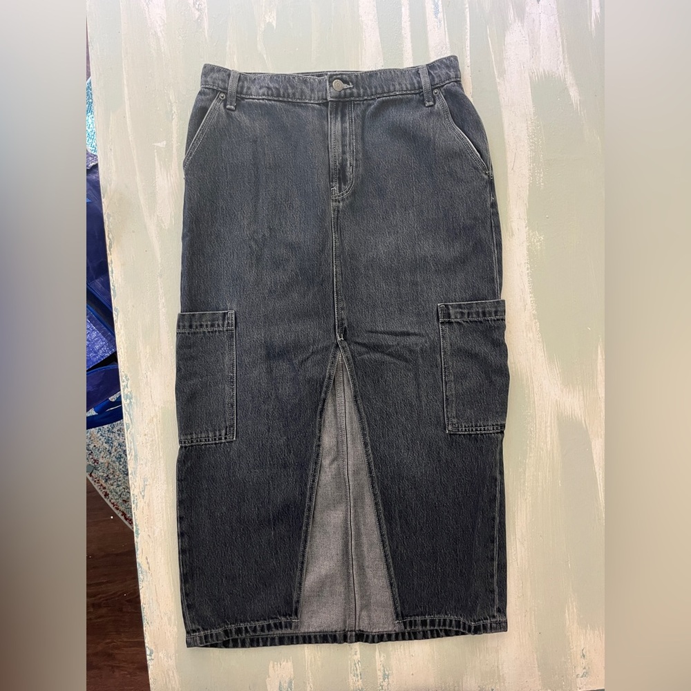 Old Navy Dark Grey Denim Slit-Front Cargo Maxi Skirt